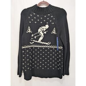 NWT Chaps Ski Sweater Black Fair Isle Winter Pullover Size M